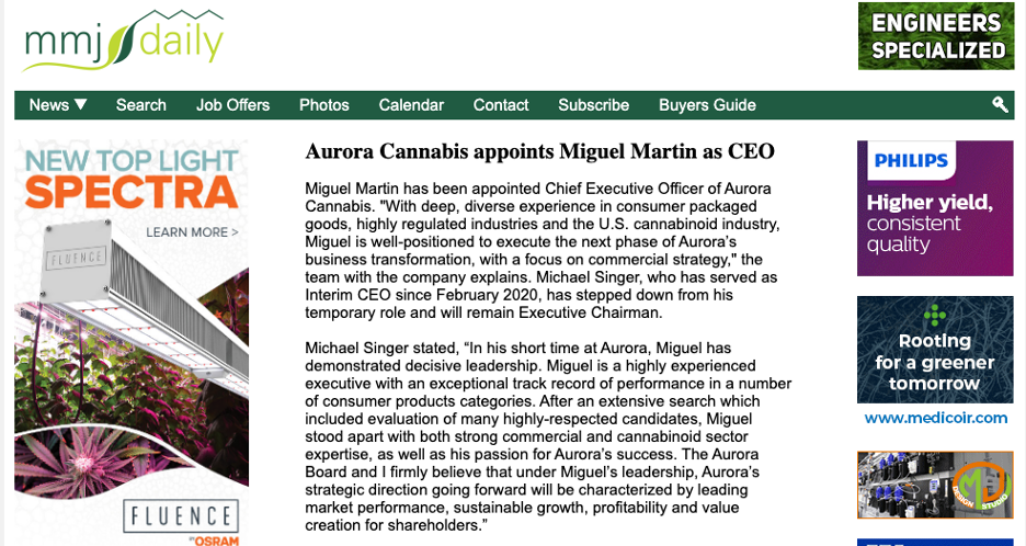 Aurora Cannabis stock CEO