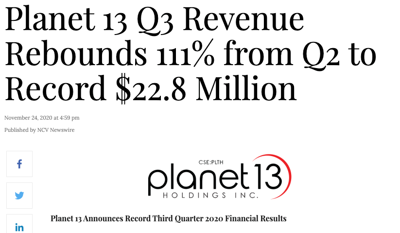 Planet 13 Holdings stock revenue