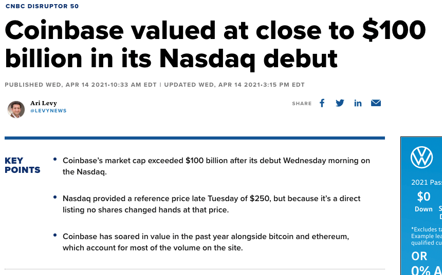 Coinbase IPO news