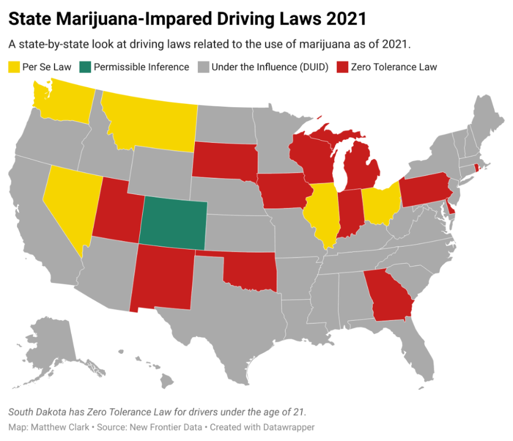 THC drug testing state map