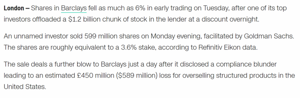 Barclays VXX news